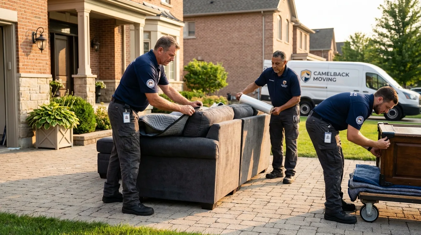 Large estate moving crew wrapping furniture in De Leon, TX