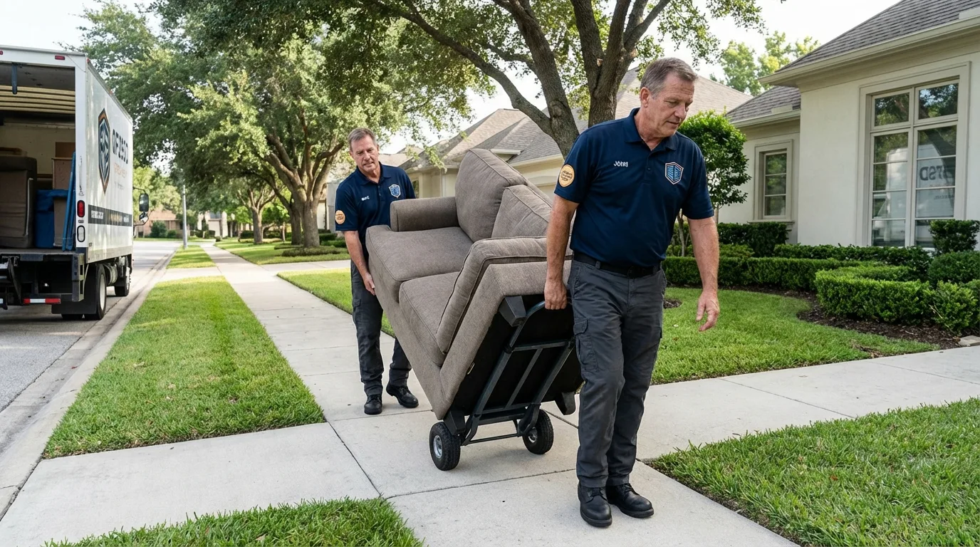 Local residential moving crew loading furniture in De Leon, TX
